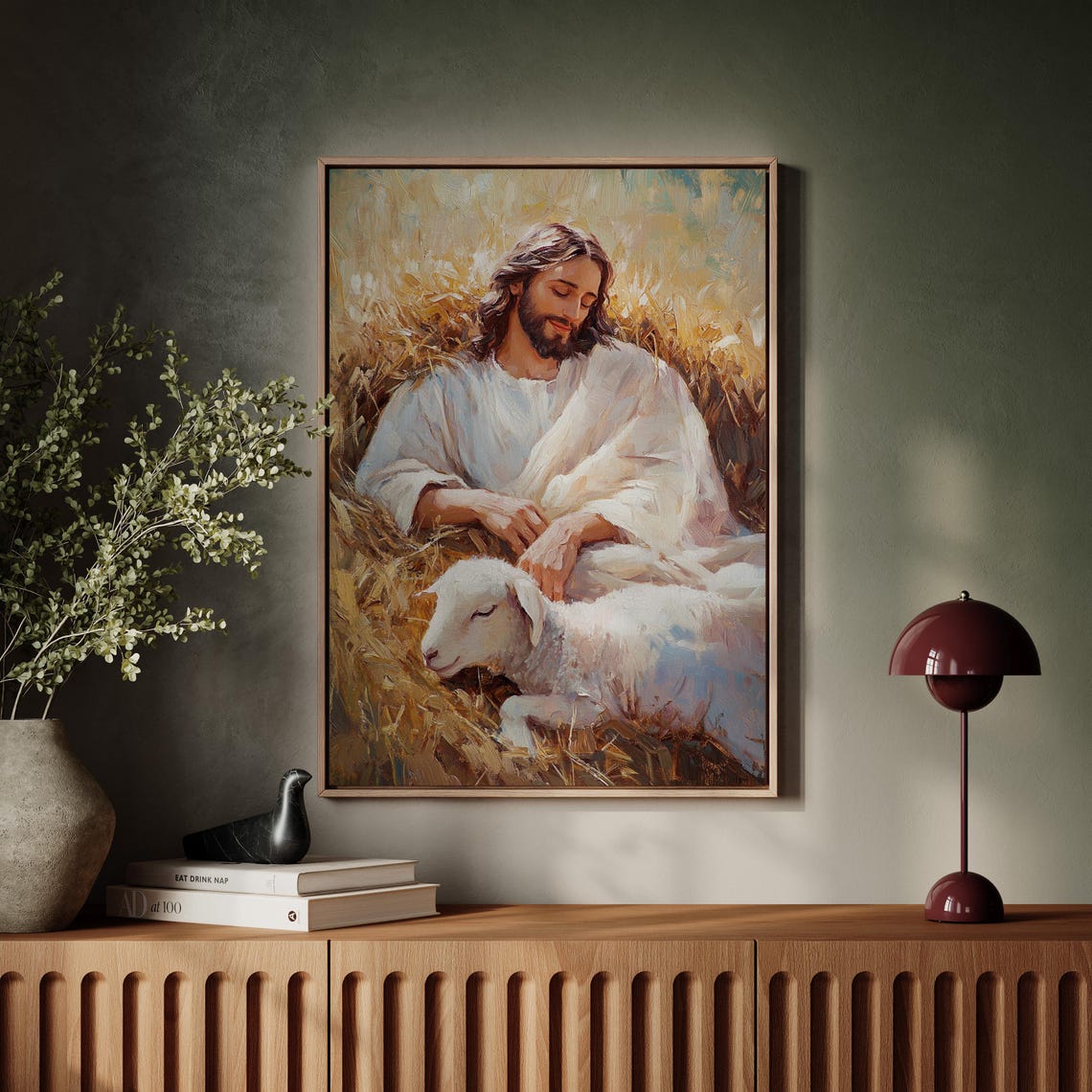 Jesus Resting With a Lamb in a Golden Wheat Field Christian Poster - Image 4