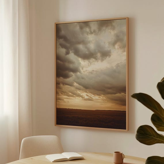 Serene Sunset Sky Art Dramatic Cloudscape Over A Peaceful Field Rustic Wall Decor For Nature Inspired Interiors