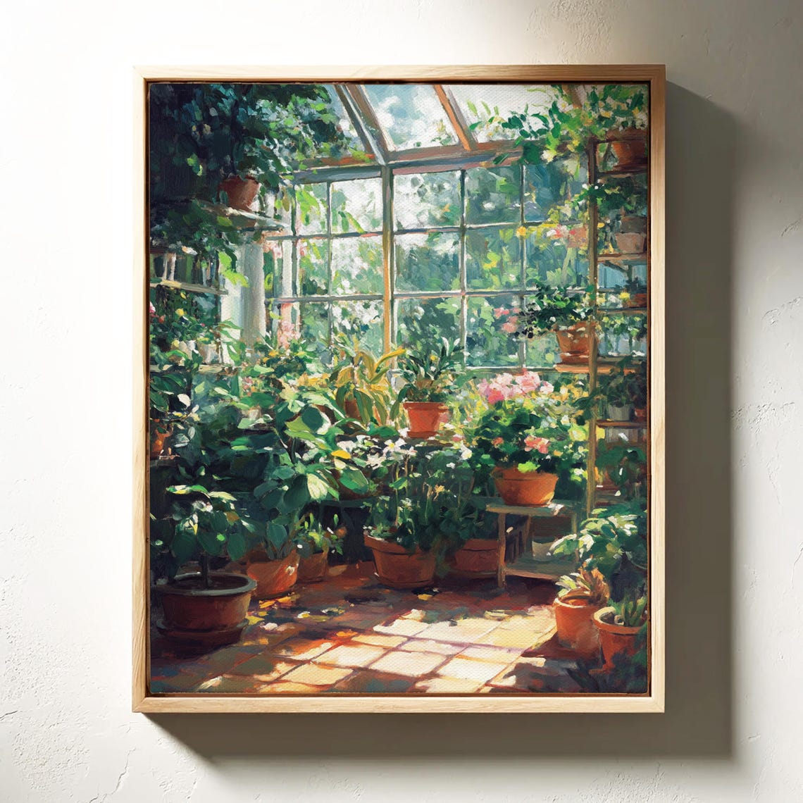 Sunlit Greenhouse Interior Filled With Lush Potted Plants Poster - Image 6