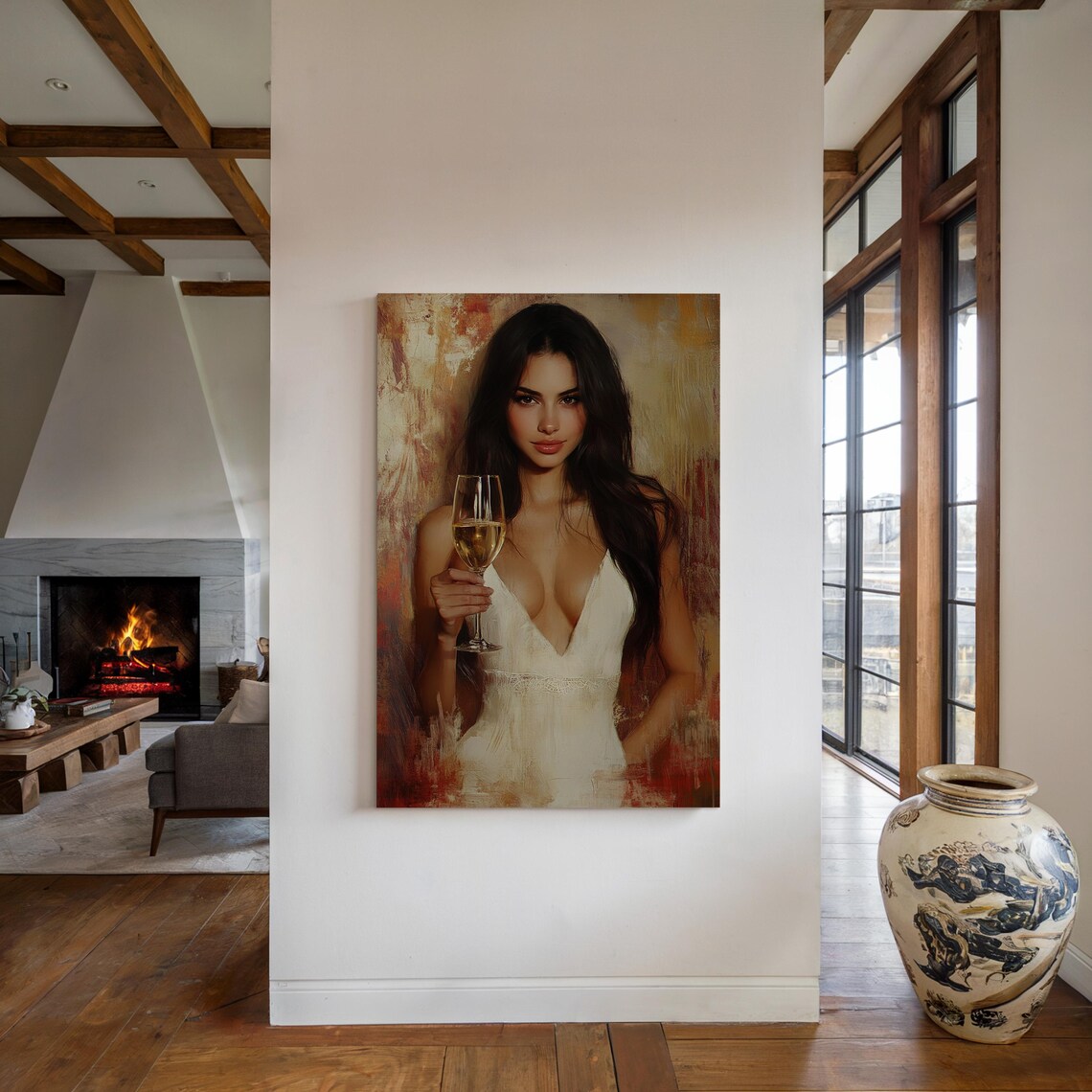 Elegant Woman Holding Wine Glass Warm Tonal Sophisticated Poster - Image 5