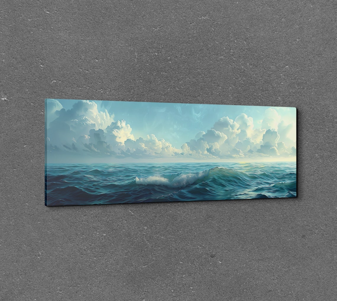 Deep Blue Ocean Wave With Dramatic Cloudy Sky Seascape Art Poster - Image 3