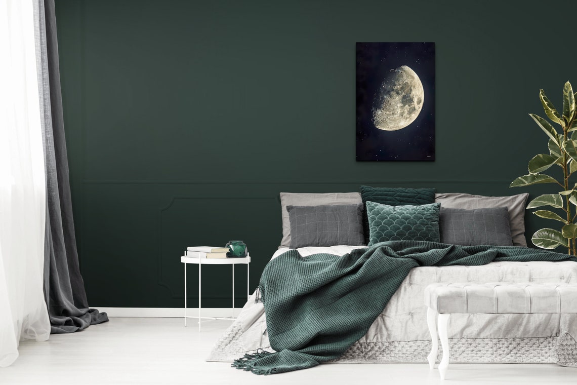 Waning Moon Detailed Crater Close Up Starry Night Sky Poster - Image 5