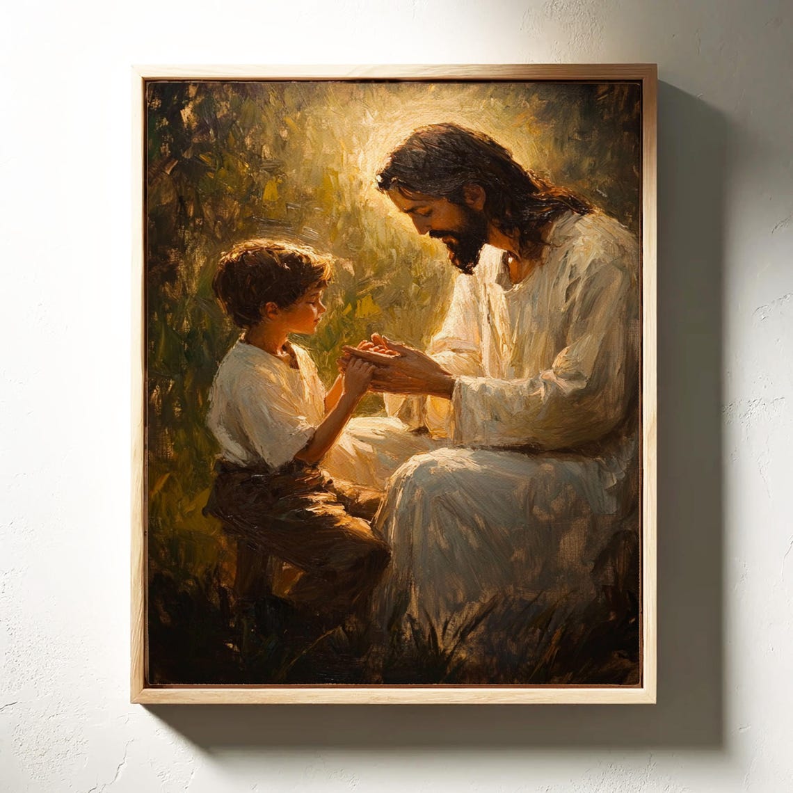 Jesus Blessing Young Boy Holding Hands Golden Light Scene Poster - Image 3