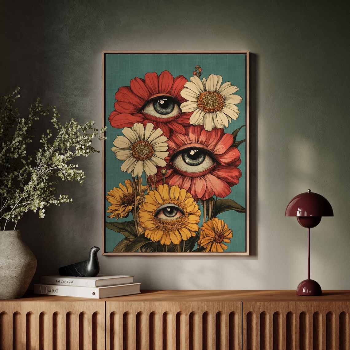 Surreal Human Eye Flowers Trippy Botanical Psychedelic Poster