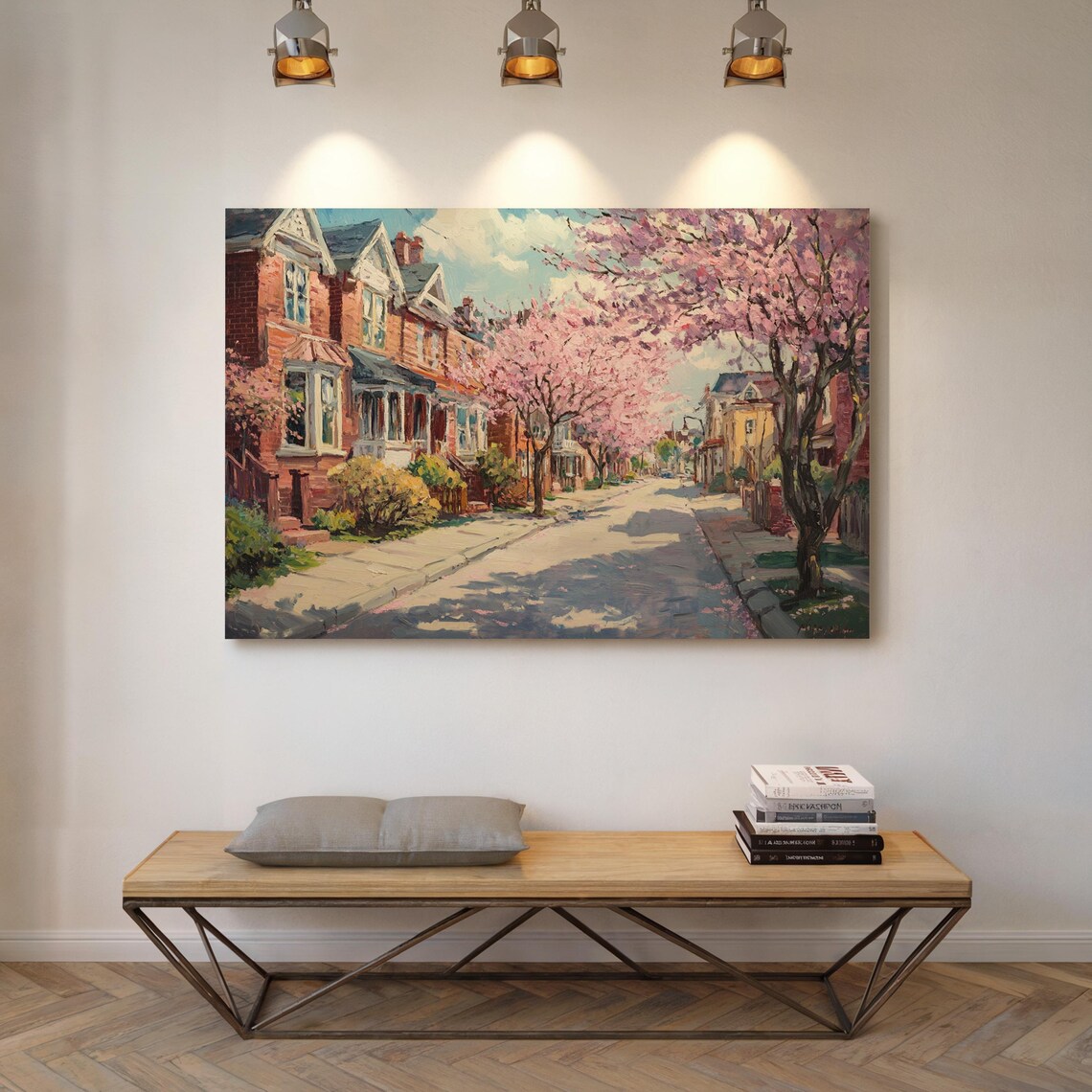 Springtime Neighborhood, Charming Cherry Blossom Street - Image 5