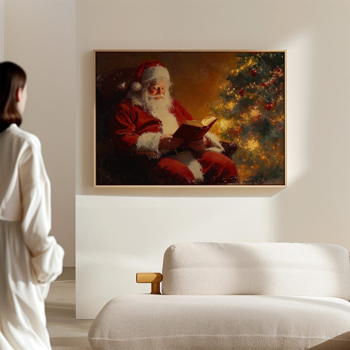 Santa Claus Reading Christmas Eve Story By Warm Tree Light Poster - Image 6