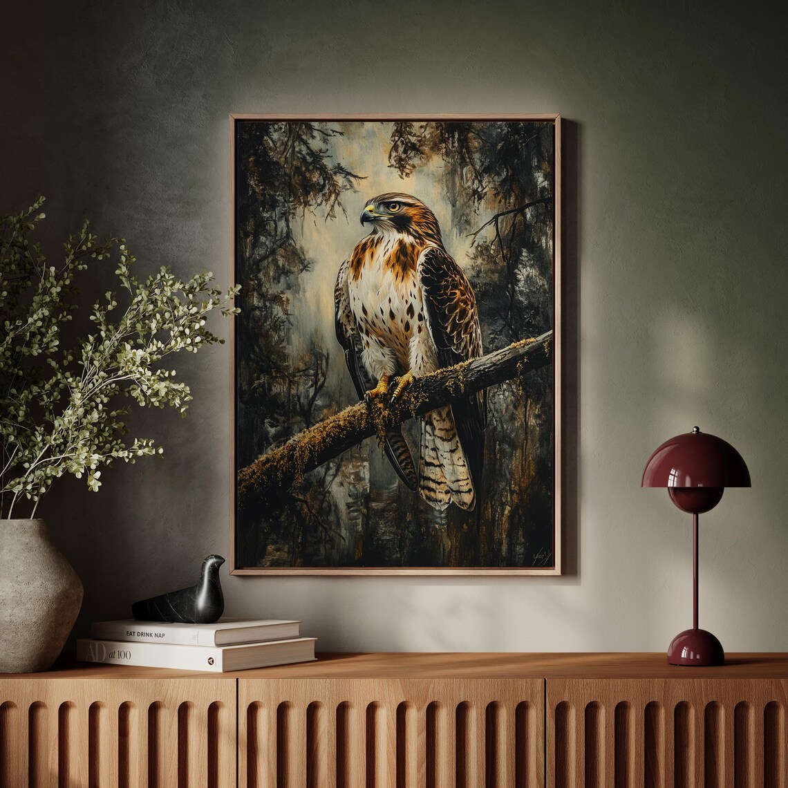 Majestic Hawk, Rustic Forest Decor Art Print - Image 7