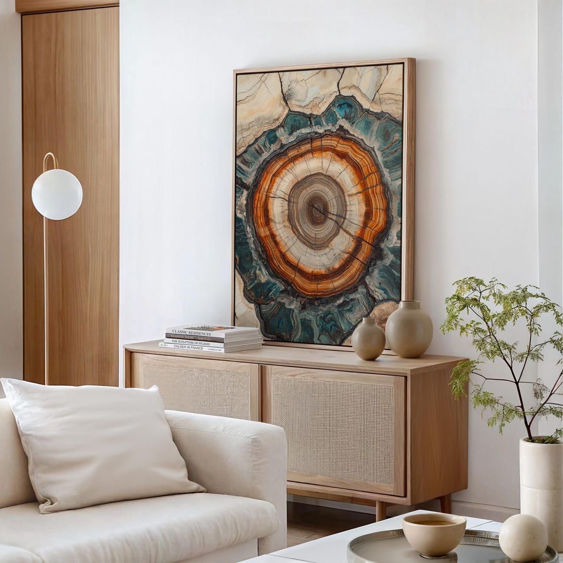 Petrified Wood Tree Ring Cross Section Earthy Blue Nature Art Poster - Image 4