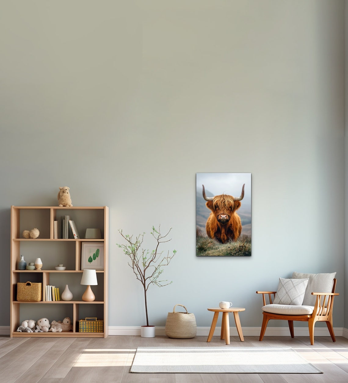 Highland Cow Shaggy Brown Portrait Misty Scottish Farm Wall Art - Image 7