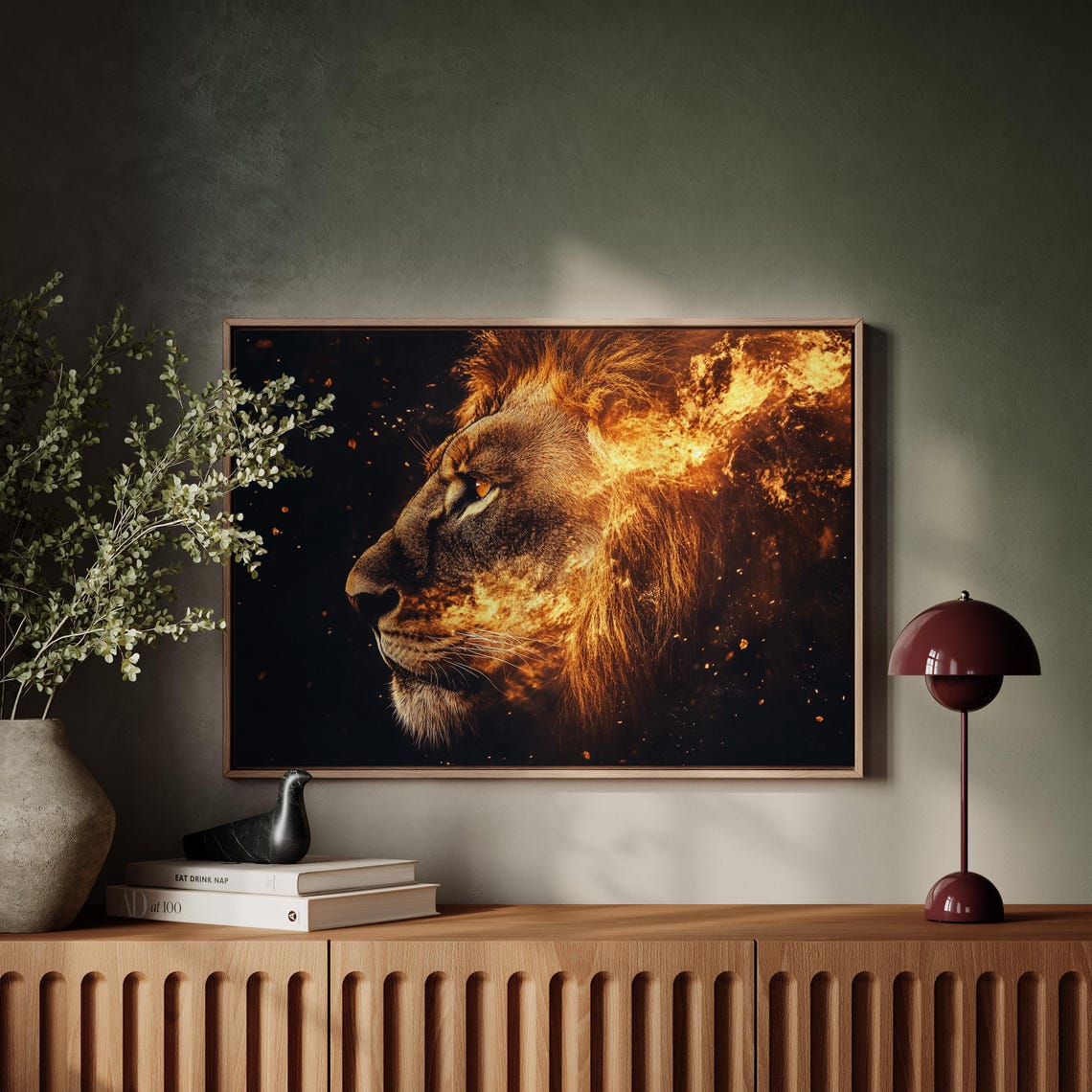 Fiery Lion Profile Ember Mane Dramatic Black Wildlife Poster - Image 3