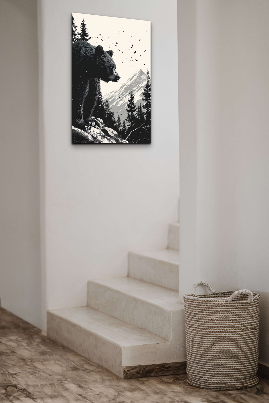 Black Bear Mountain Ink Art Wilderness Wildlife Forest Wall Art - Image 4