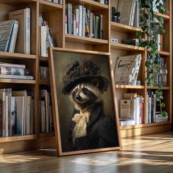 Victorian Raccoon Lady In Floral Hat