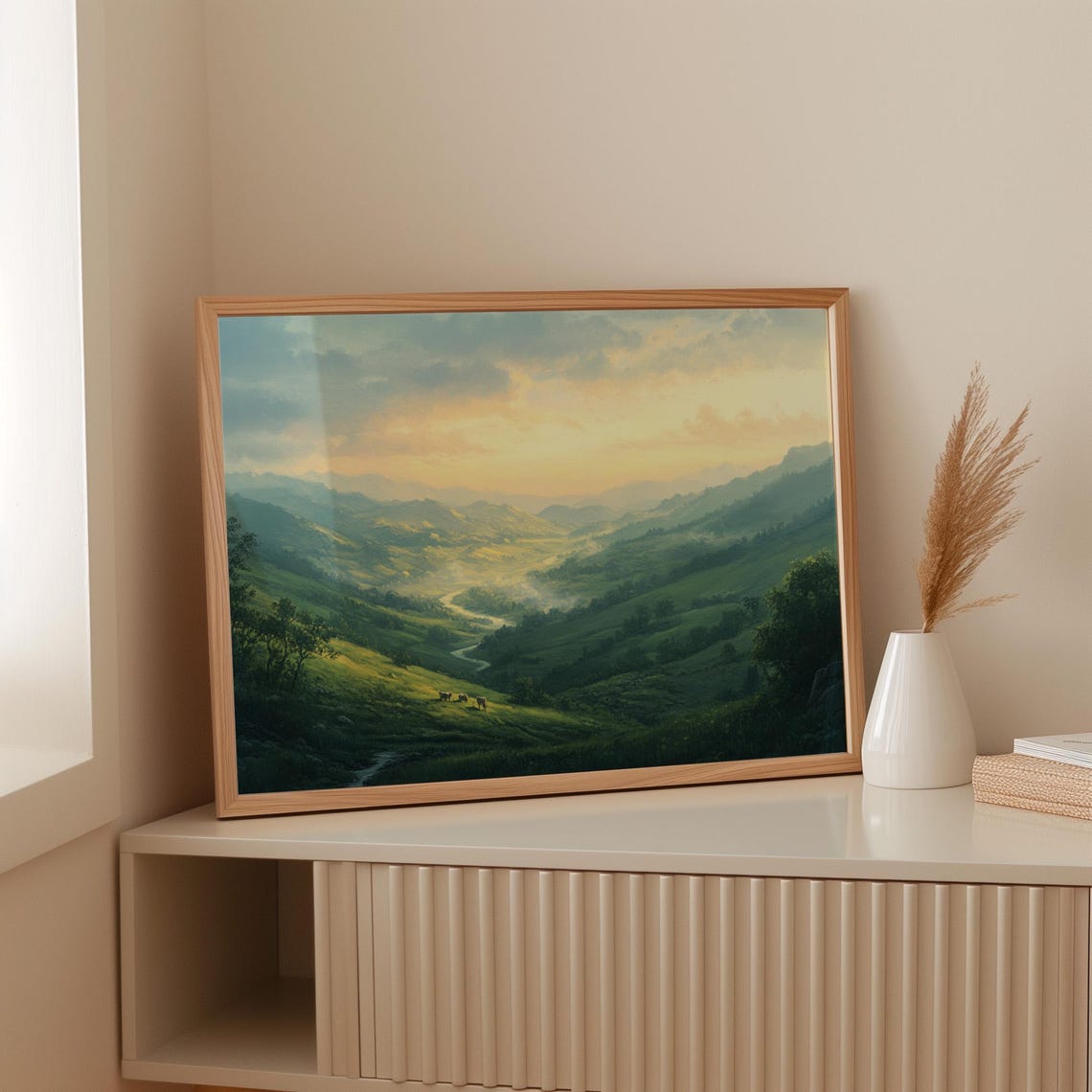 Rolling Hills Landscape Scenic Valley Wall Art Serene Sunset Nature Print Pastoral Countryside Home Decor Peaceful Greenery - Image 3