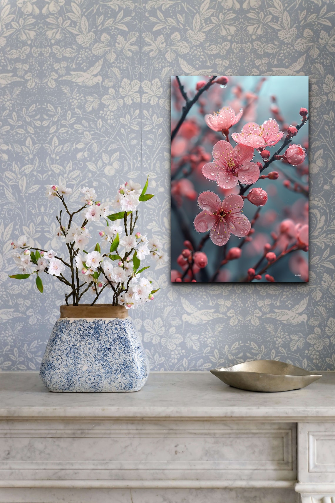 Pink Cherry Blossoms Raindrops Close-Up Spring Floral Wall Art - Image 6