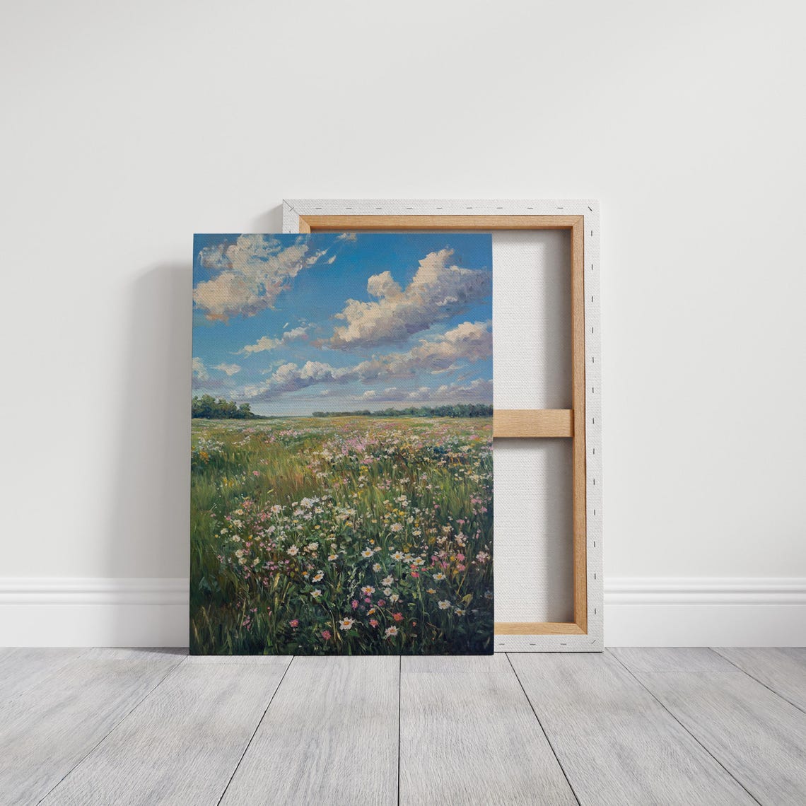 Summer Wildflower Field With Billowing Clouds Blue Sky Scenic Poster - Image 3