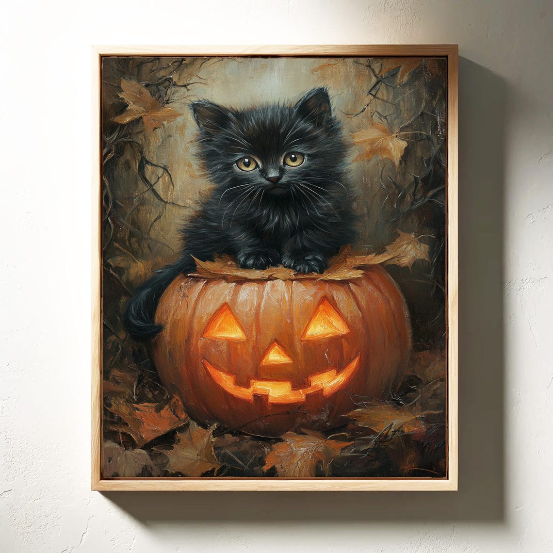 Black Kitten On Glowing Jack O Lantern Cute Halloween Art Poster - Image 6