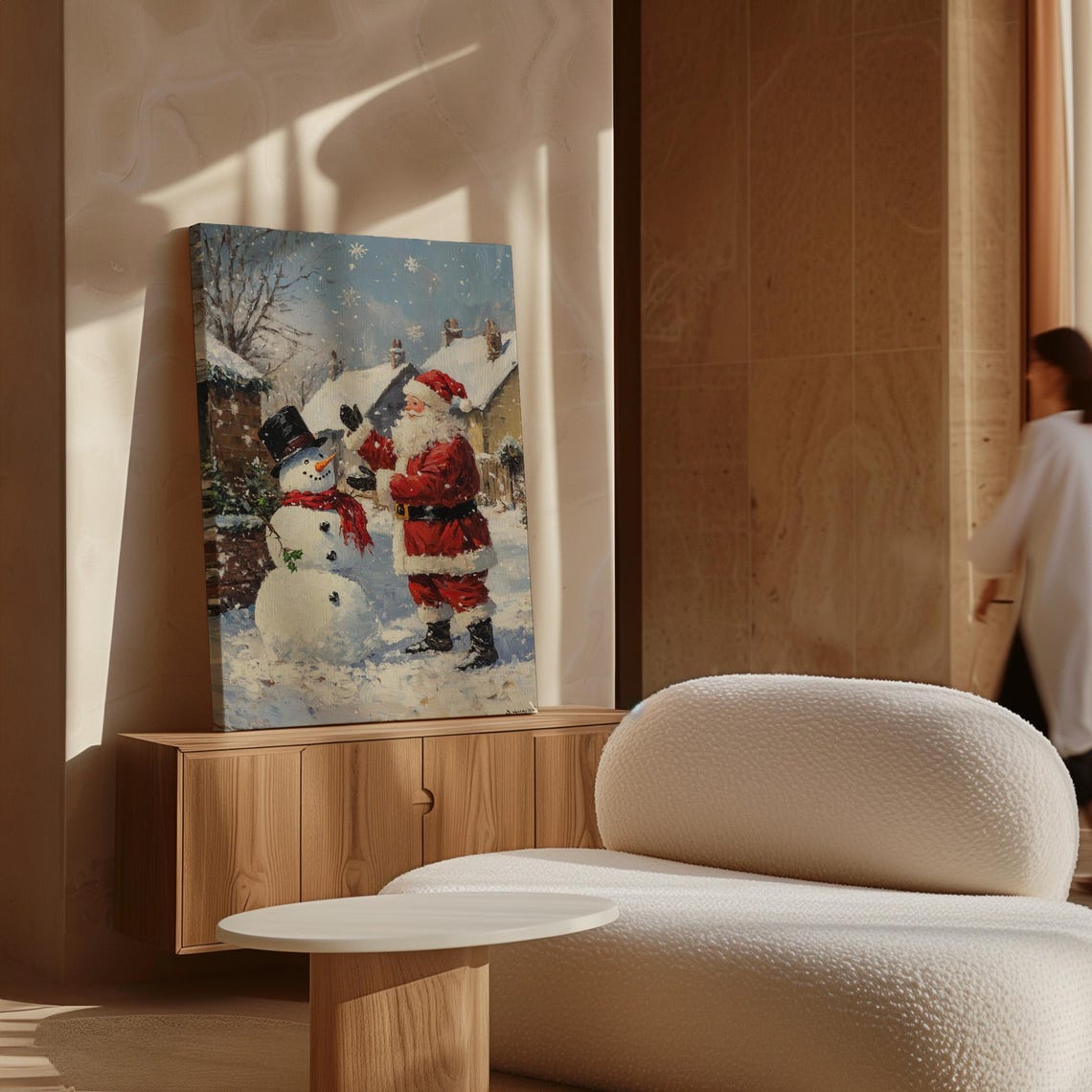 Vintage Santa Claus And Snowman Oil Painting Christmas Holiday Wall Art Cozy Winter Wonderland Scene For Festive Home Decor - Image 7