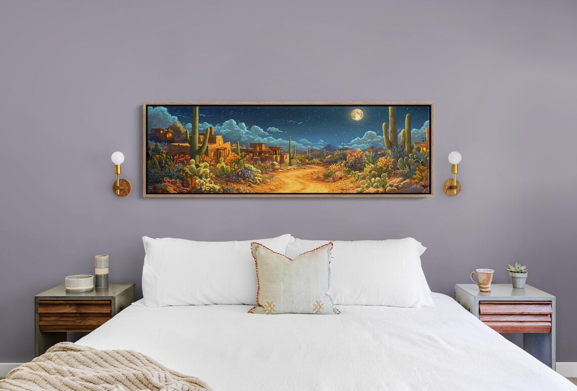 Desert Night, Full Moon Over Cactus Landscape - Image 4