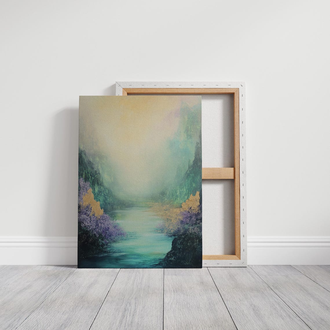 Ethereal Turquoise River Valley Misty Pastel Landscape Poster - Image 3