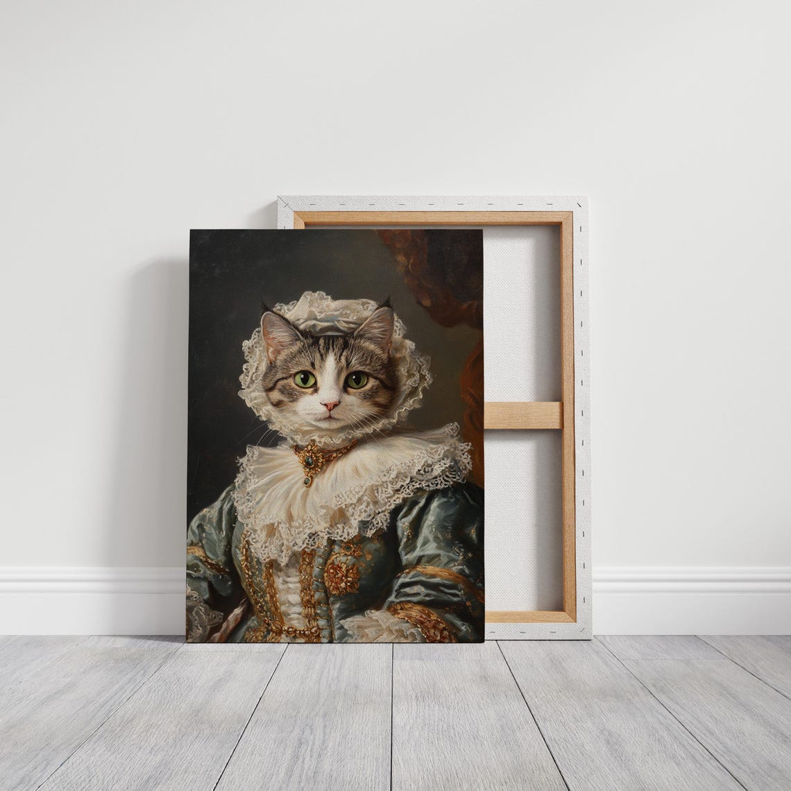 Tabby Cat Victorian Aristocrat Lace Bonnet Emerald Brooch Poster - Image 5