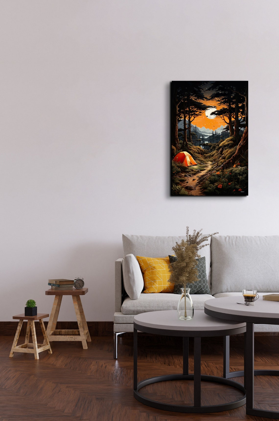 Glowing Camp Tent in a Forest Under the Full Moon Night Sky Poster - Image 5