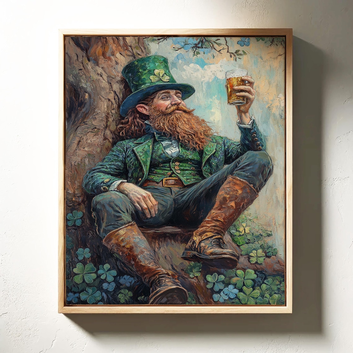 Cheerful Leprechaun in Green Top Hat Art Print - Image 3