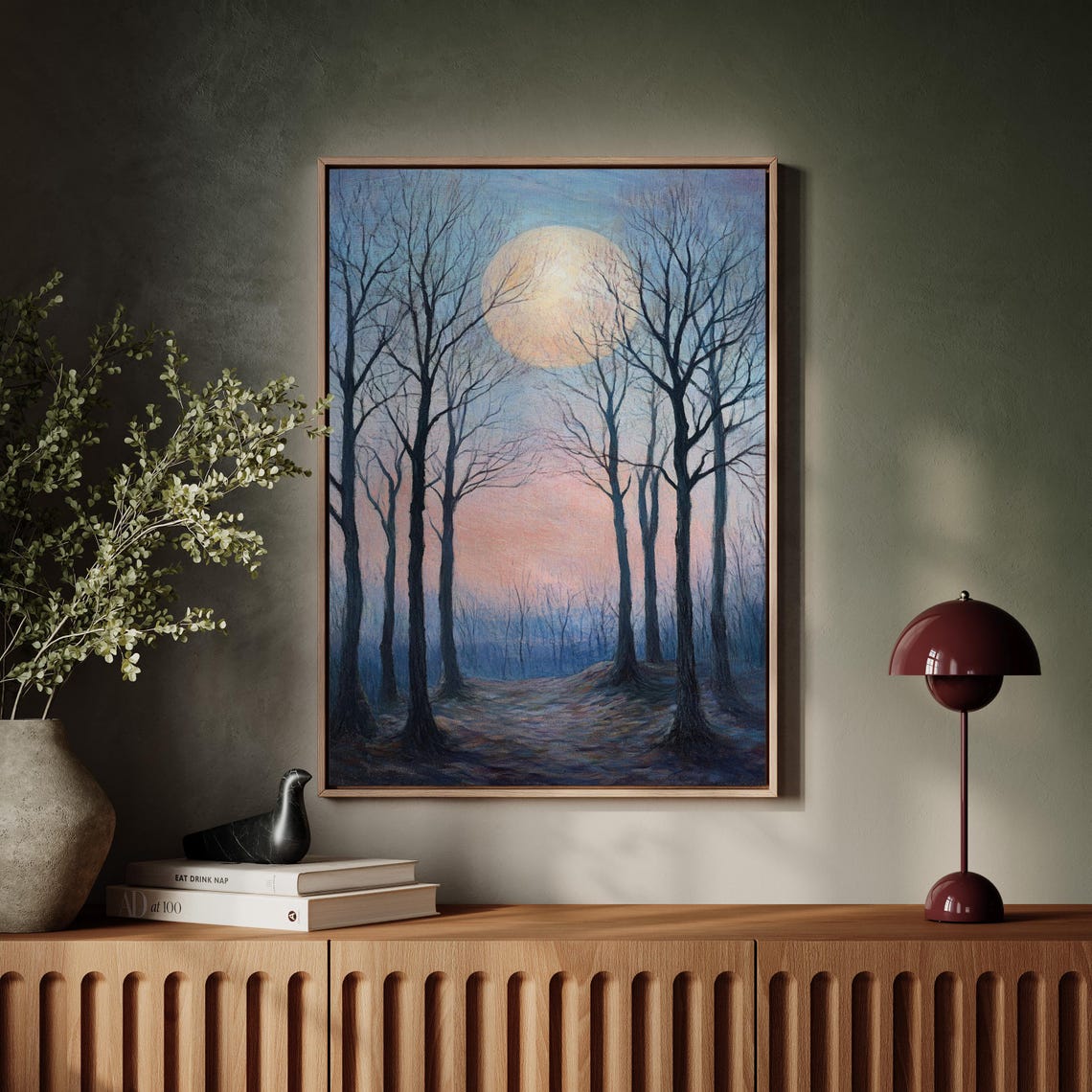 Moonlit Forest Trees Misty Twilight Full Moon Landscape Poster - Image 7