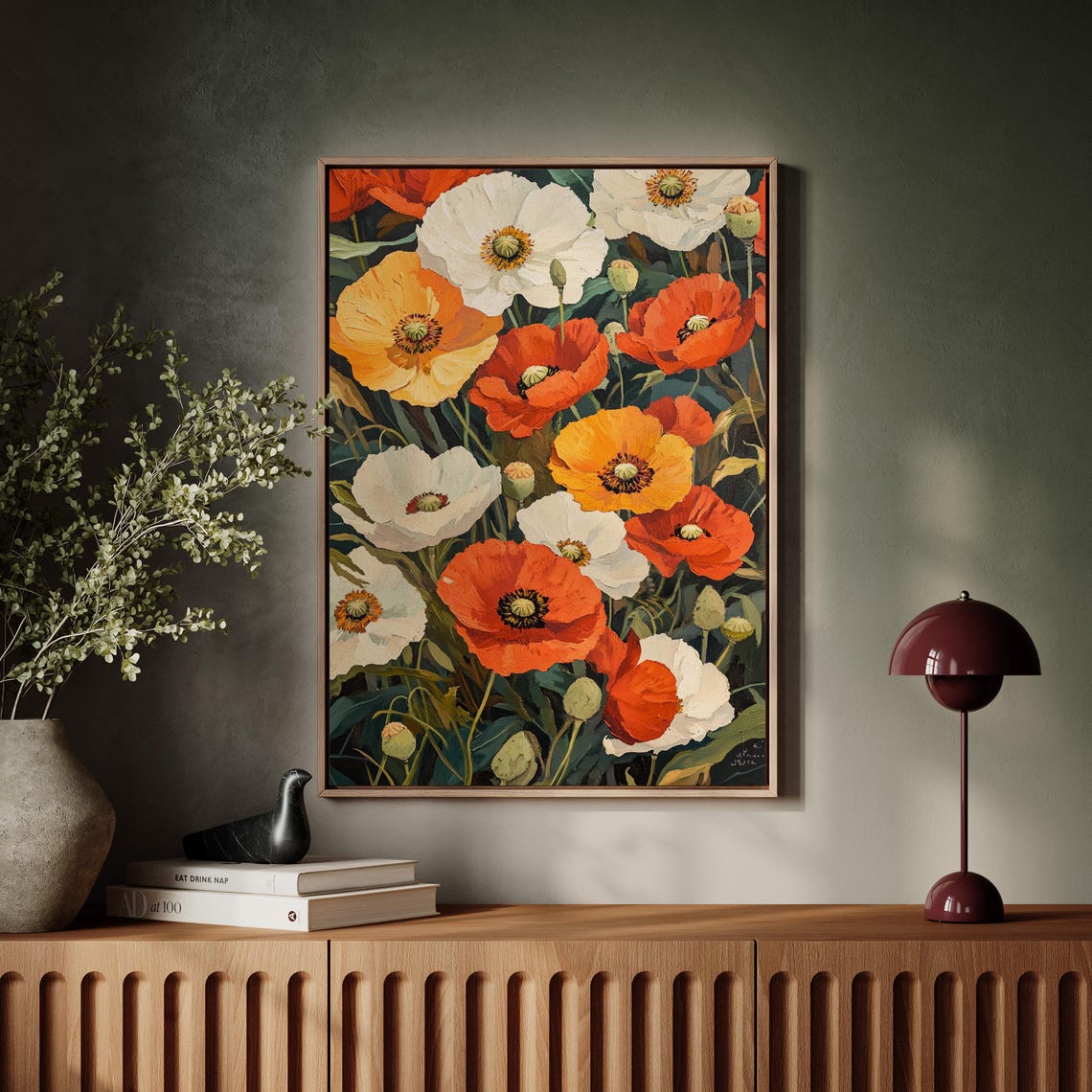 Vibrant Poppies Textured Floral Painting Red White Orange Poster - Image 7