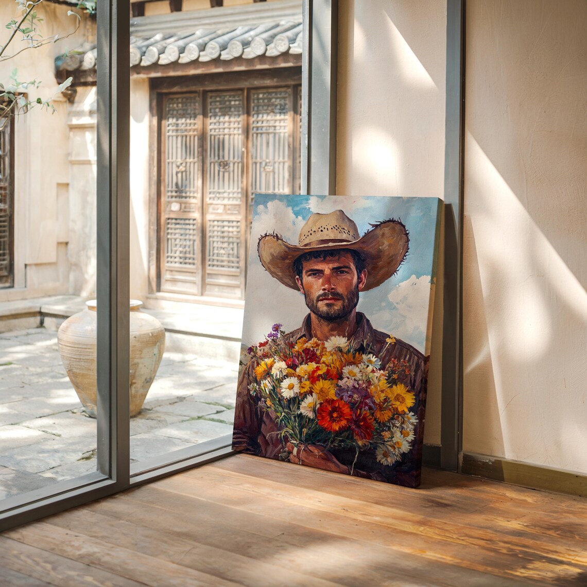 Rustic Cowboy With Wildflower Bouquet Blue Sky Country Poster - Image 6