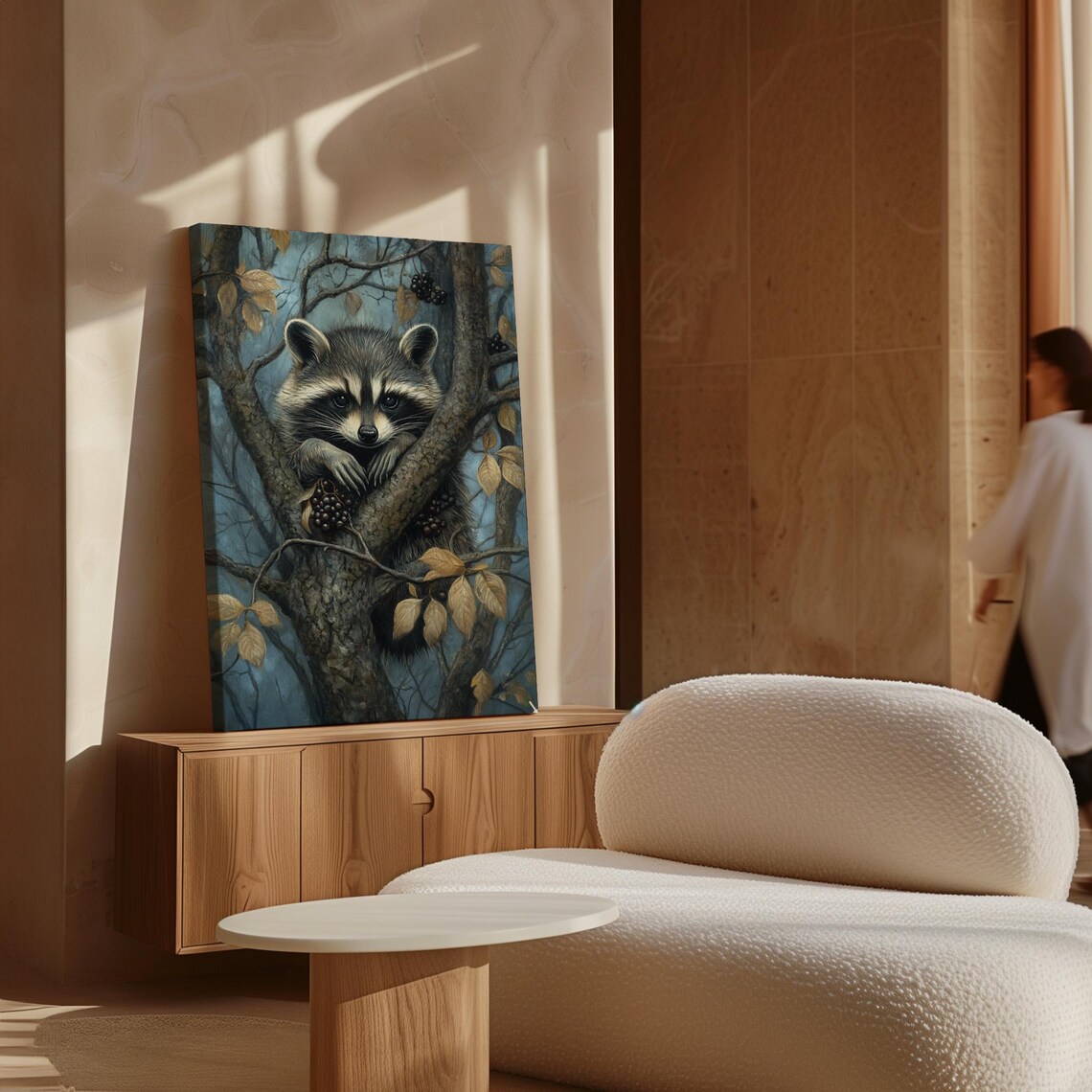 Raccoon Nestled in Autumn Tree With Dark Berries Wildlife Poster - Image 7