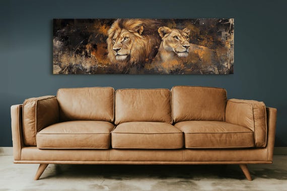 Lion And Lioness Art Majestic Big Cat Painting Abstract Wildlife Wall Art Safari Animal Print Bold Jungle Decor