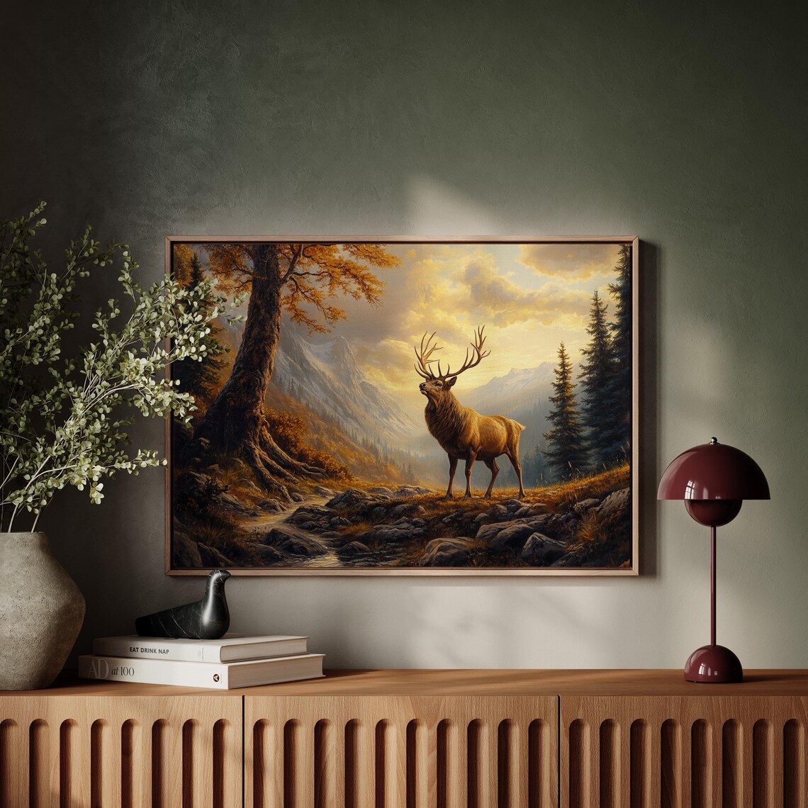 Bugling Elk In Autumn Mountains, Vintage Wildlife Art - Image 5