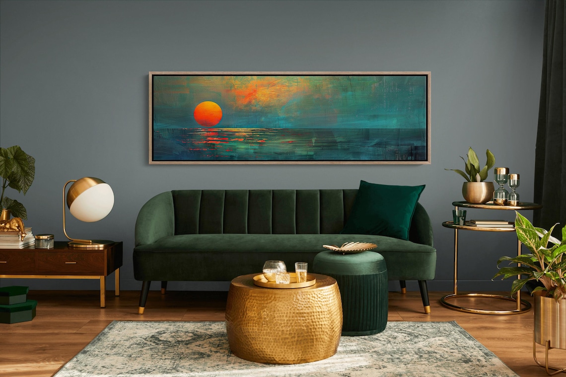 Sunset Over The Emerald Green Ocean, Boho Art Print