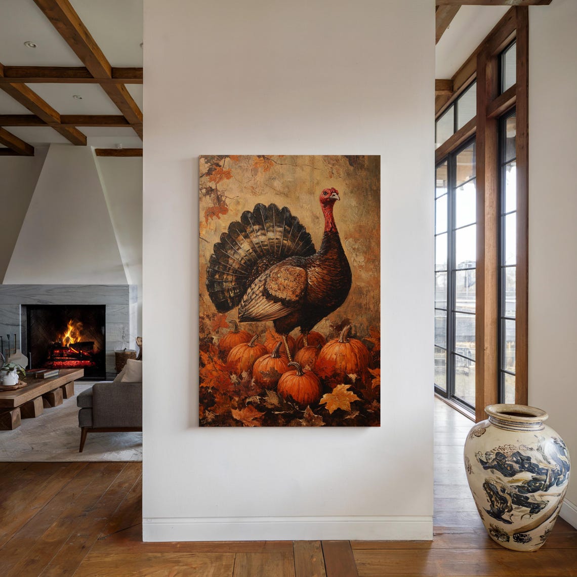 Autumn Turkey With Orange Pumpkins Thanksgiving Harvest Art Poster - Image 5