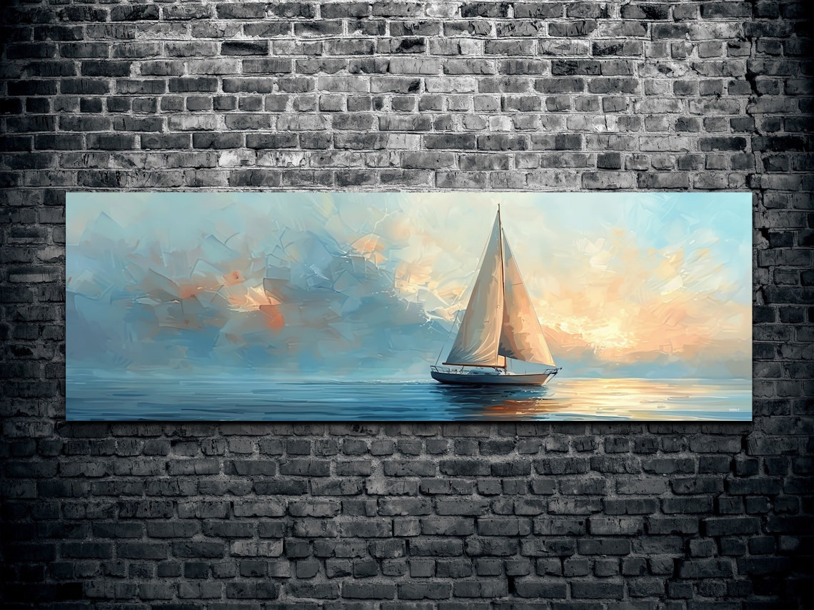 Sailboat At Sunset Impressionist Oil Painting Coastal Art Poster - Image 2
