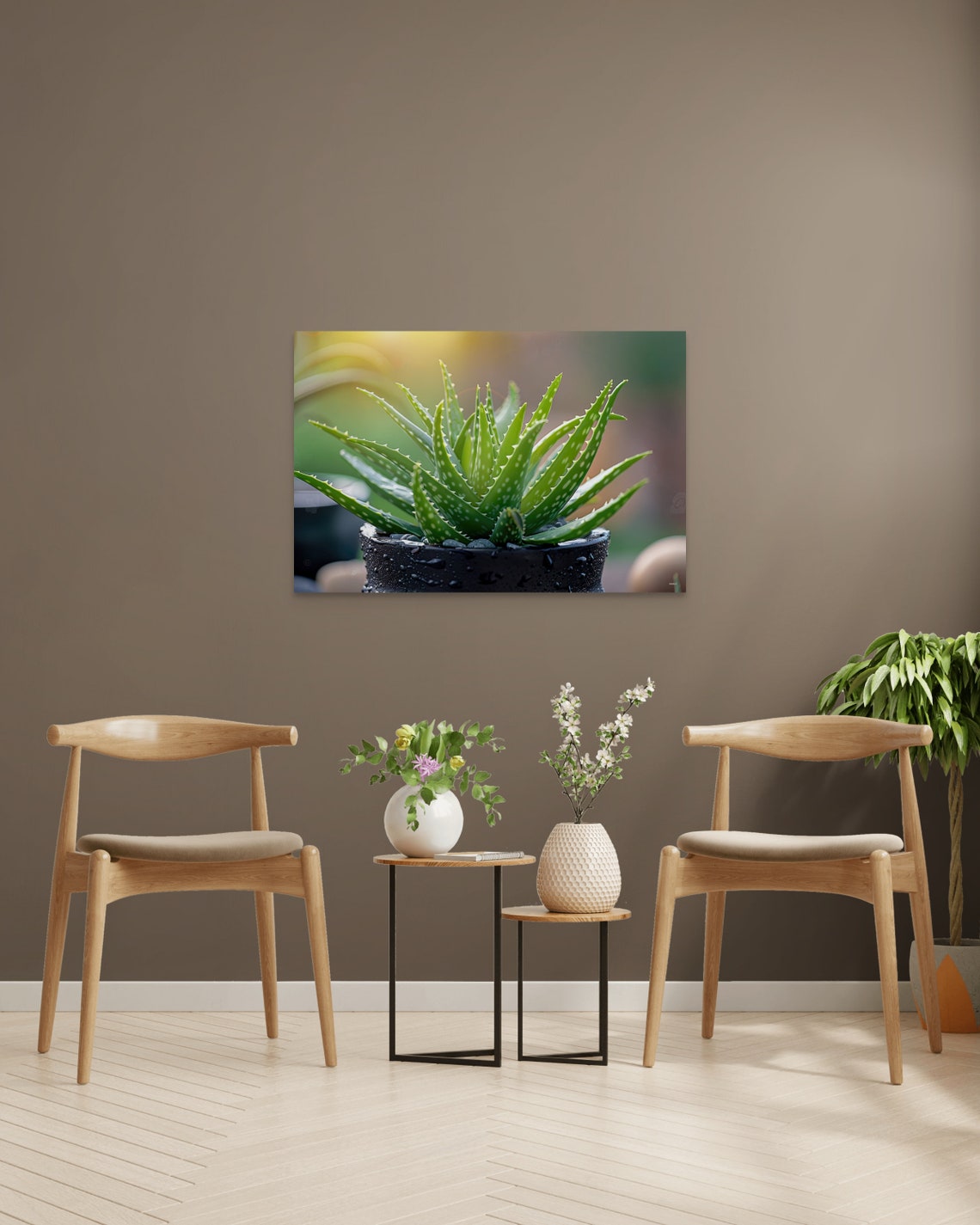 Potted Aloe Vera Succulent Black Pot Fresh Green Botanical Wall Art - Image 7