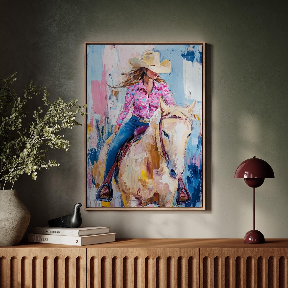 Western Cowgirl Riding Horse Pink Shirt Rustic Country Poster - Image 4