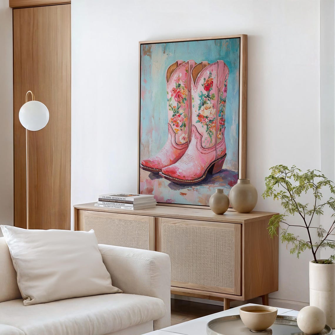 Pink Floral Cowgirl Boots on Turquoise Western Style Wall Poster - Image 4