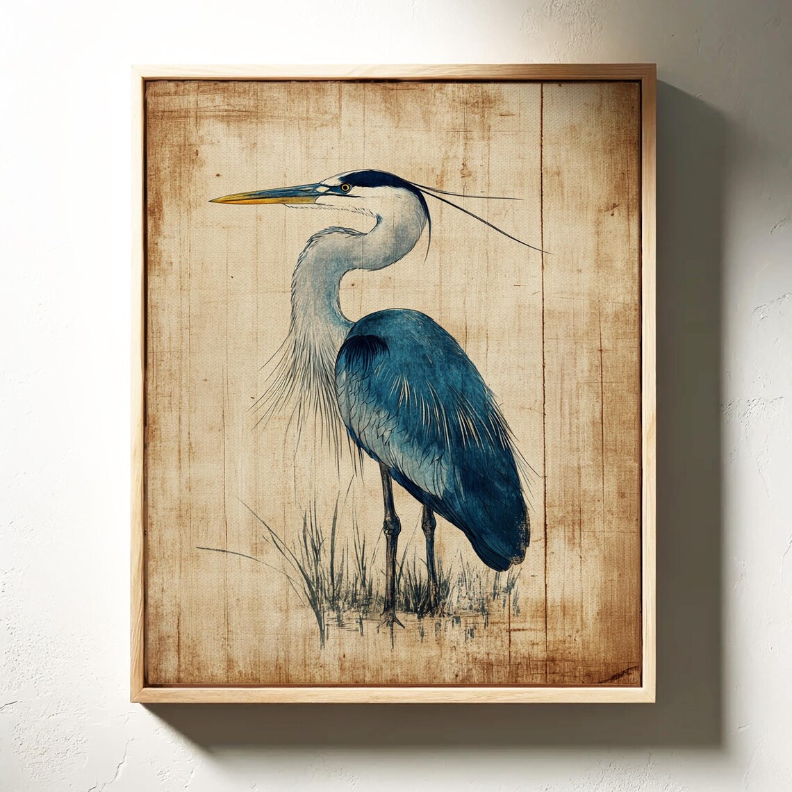 Blue Heron Rustic Coastal Bird Art Print - Image 3