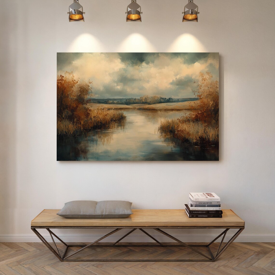 Tranquil Autumn River Landscape, Rustic Nature Scene