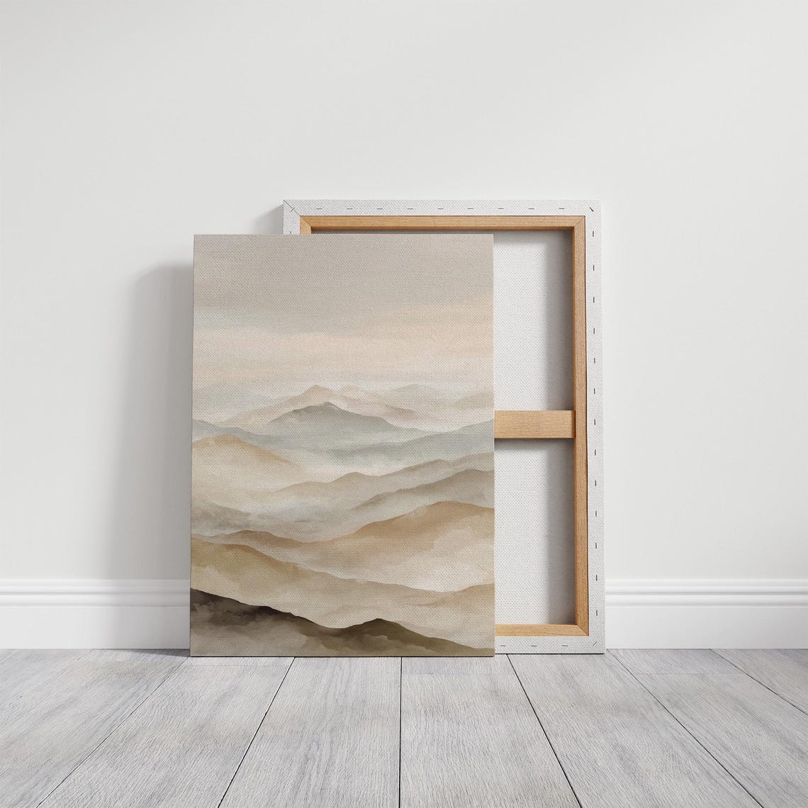 Misty Beige Mountain Minimalist Watercolor Wall Art for Bedroom