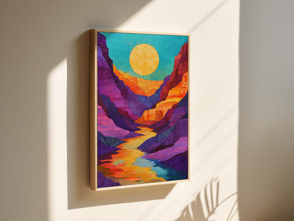 Sunset Canyon River Vibrant Abstract Landscape Art Colorful Southwest Wall Decor With Bold Geometric Design - Image 3