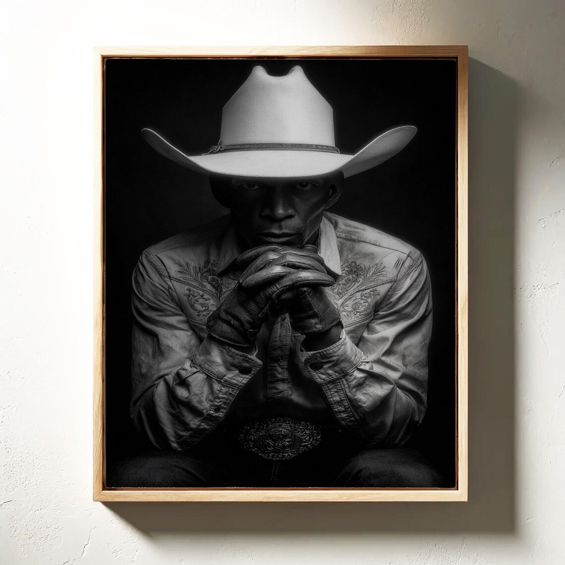 Shadow and Grit Black Cowboy Portrait White Hat Photo Poster