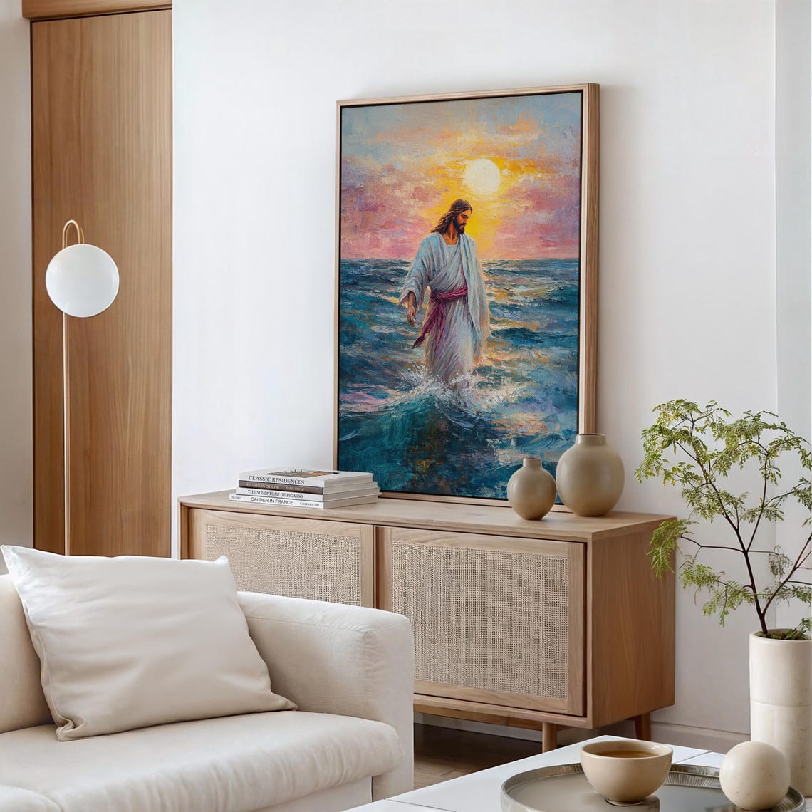 Jesus Walking On Water Golden Sunrise Ocean Miracle Art Poster - Image 4