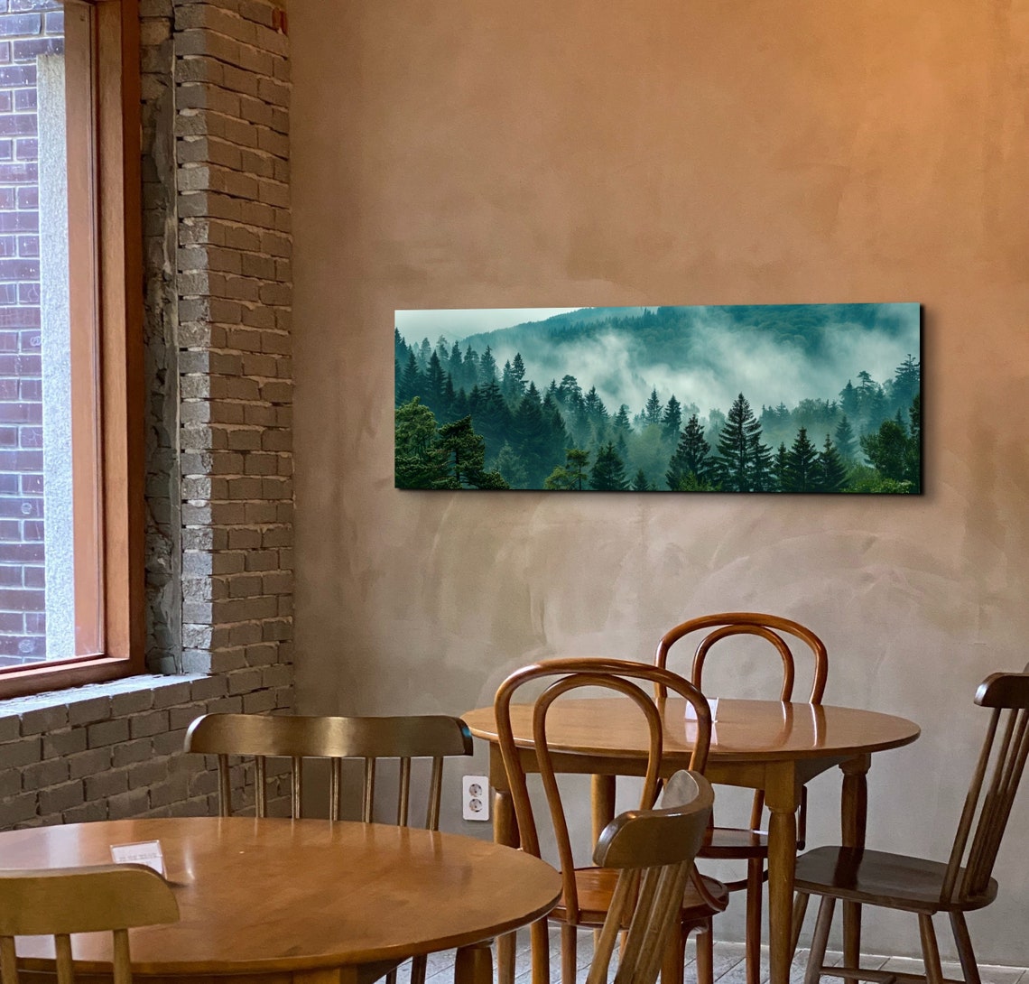 Rolling Lush Green Hills Wrapped in Fog in a Pine Forest Poster - Image 4