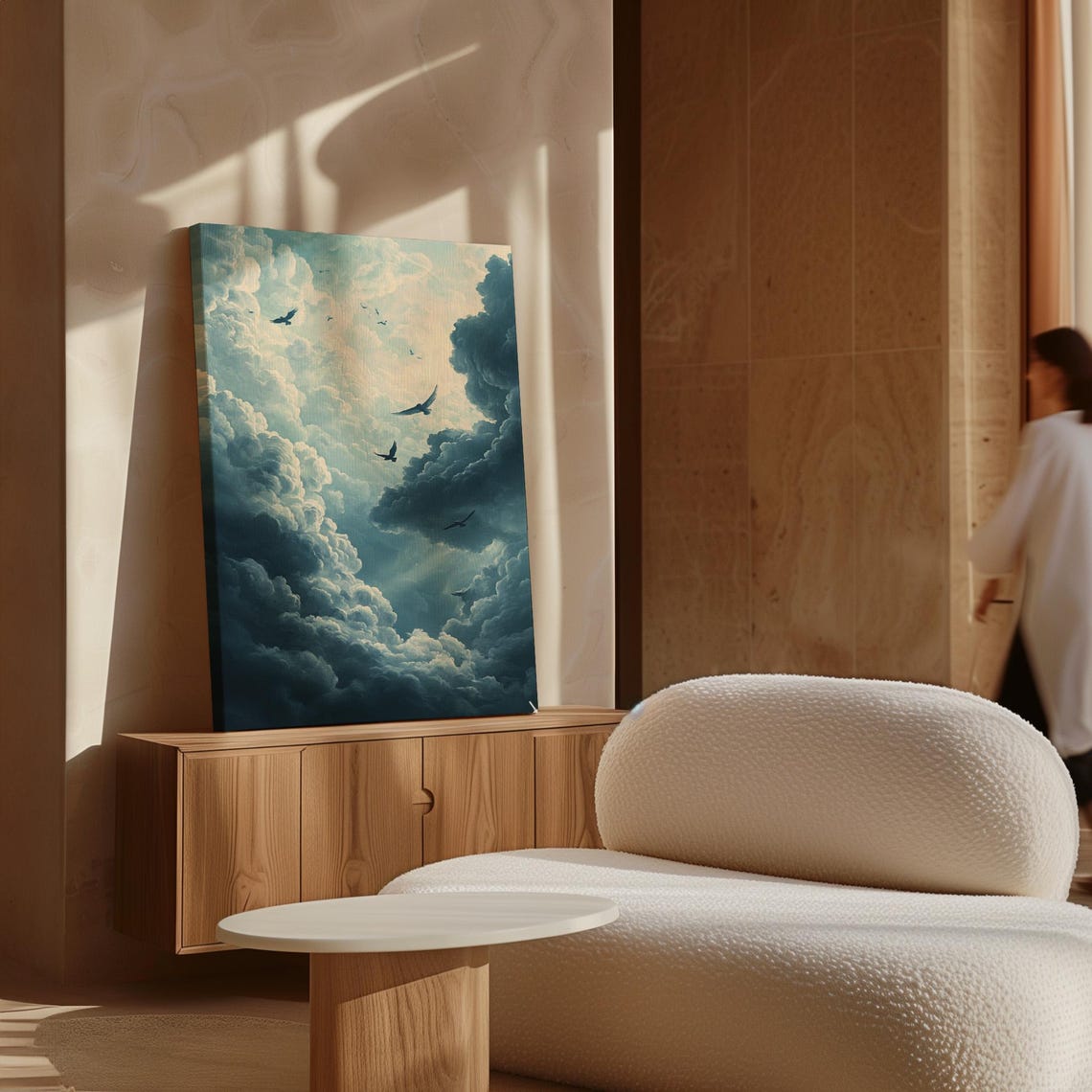 Soaring Birds In Dramatic Billowing Teal Clouds Ethereal Sky Poster - Image 4