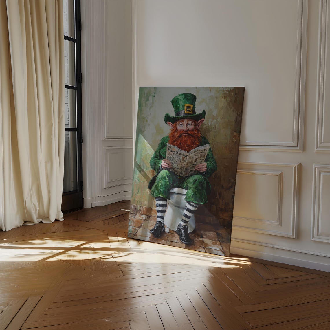 Funny Leprechaun Reading Newspaper on Toilet Bathroom Poster - Image 4