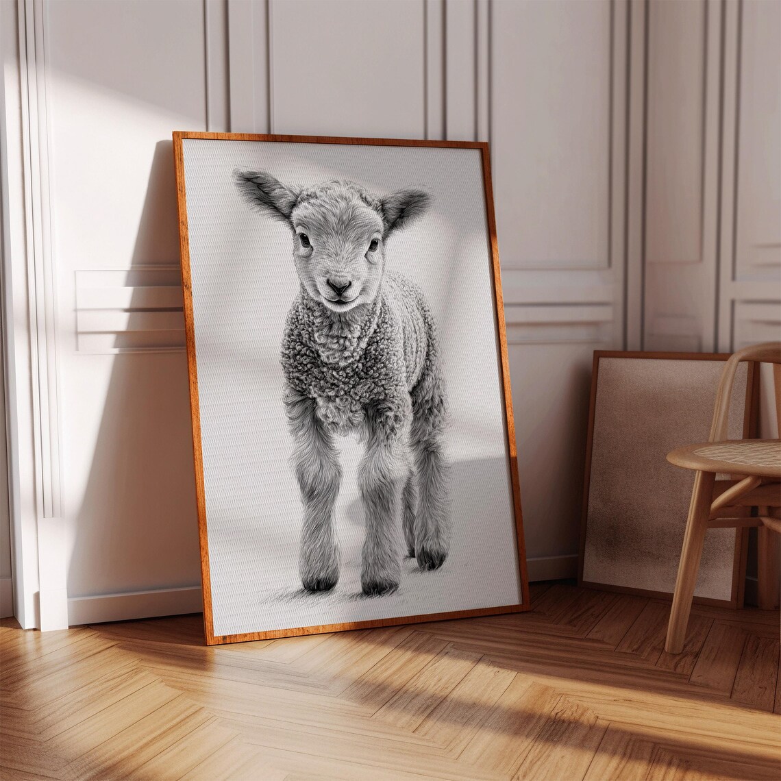 Baby Lamb Poster Black And White Farm Animal Drawing Nursery