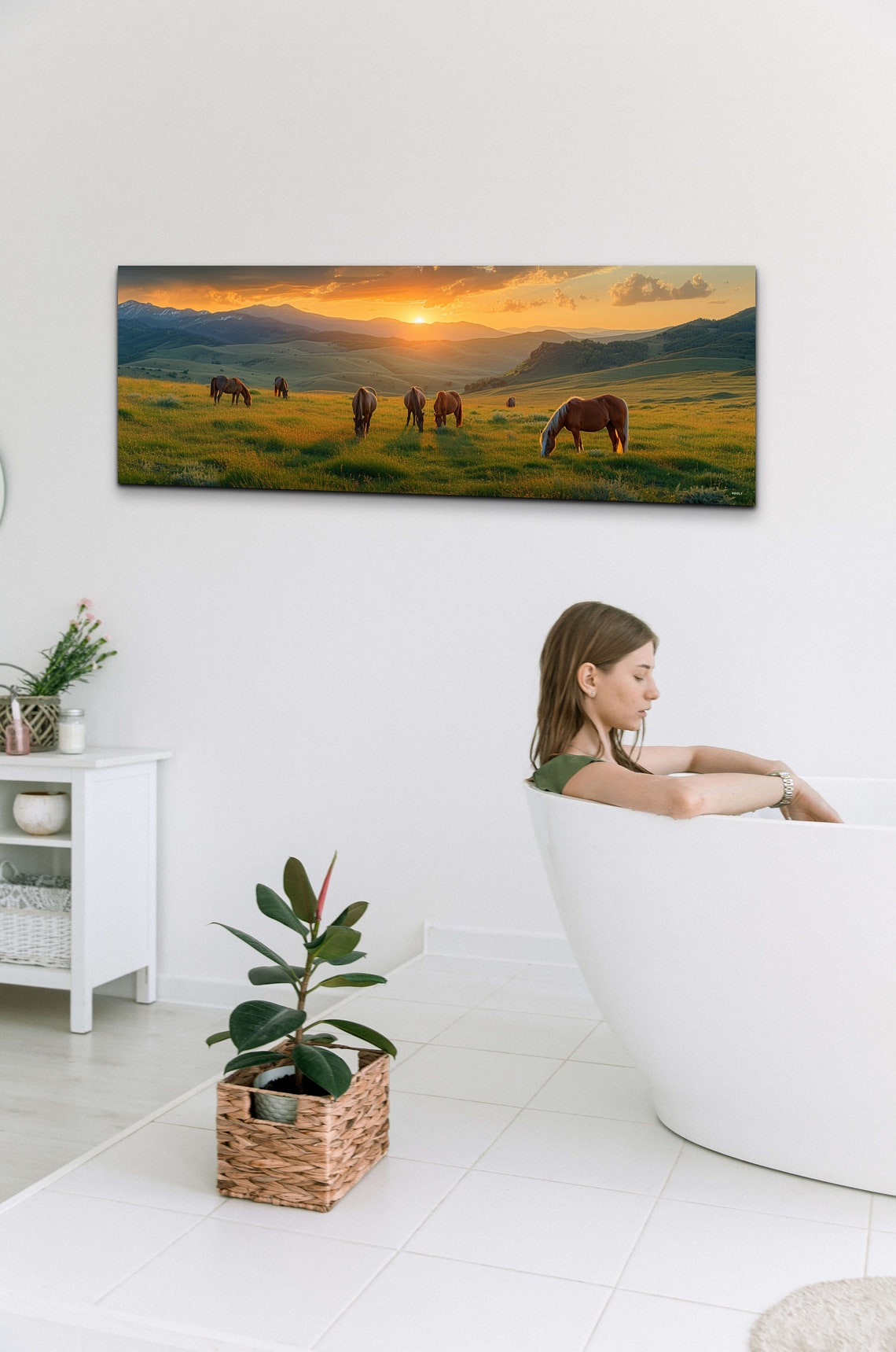 Horses Grazing Sunrise Golden Hills Mountain Morning Light Poster - Image 4