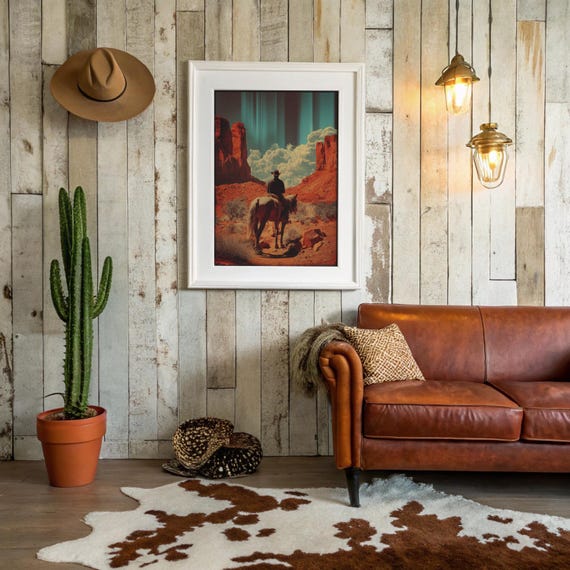 Cowboy Under Desert Skies With Cosmic Lights
